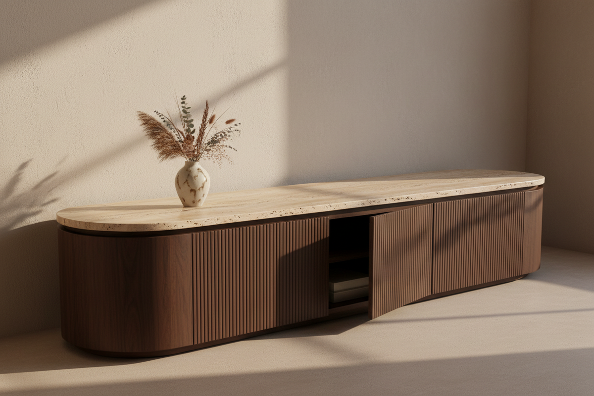 Japandi Sideboard Walnoot Travertine