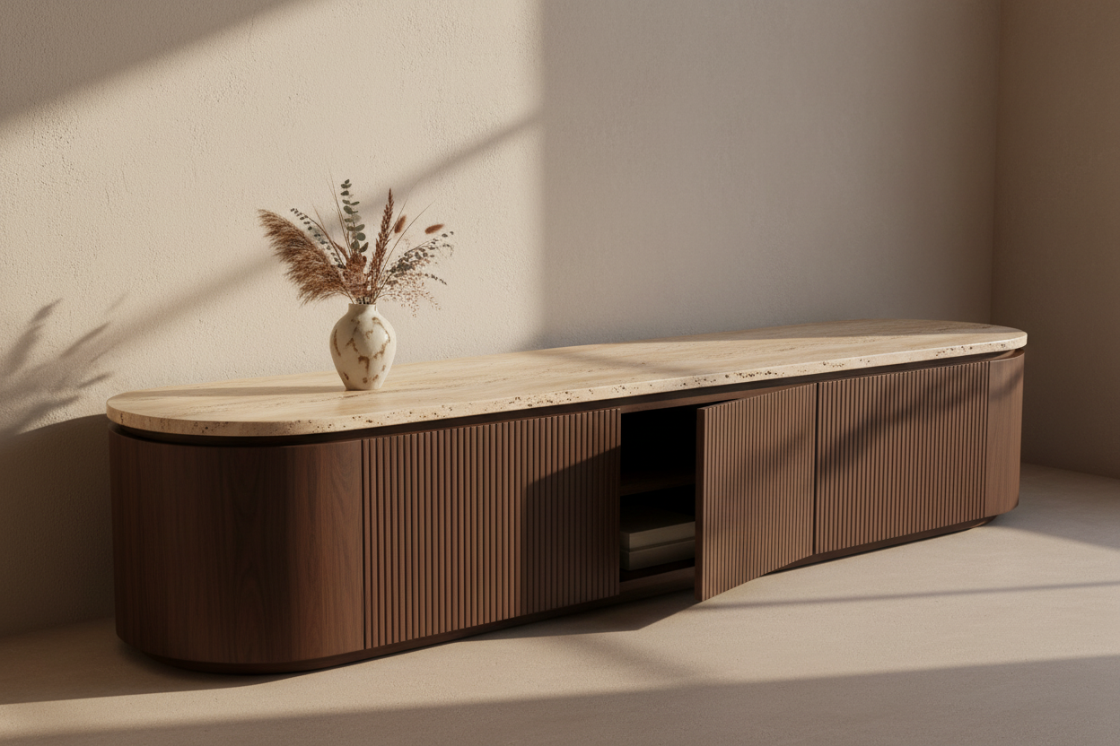 Japandi Sideboard Walnoot Travertine