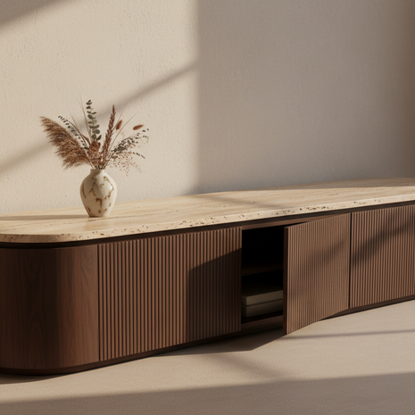 Japandi Sideboard Walnoot Travertine